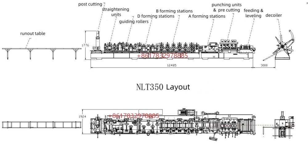 Fully Automatic CZ Interchangeable Roll Forming Machine CZ Purlin Mach - layout 1790560101 06JM
